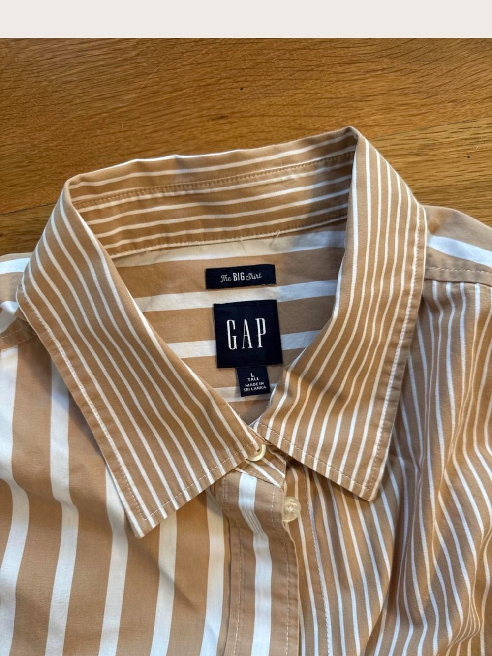 GAP "Big Shirt" Tan and White Striped Button-Down Shirt